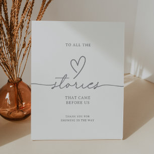 Elegant Calligraphy Gray Wedding Love Stories Pedestal Sign