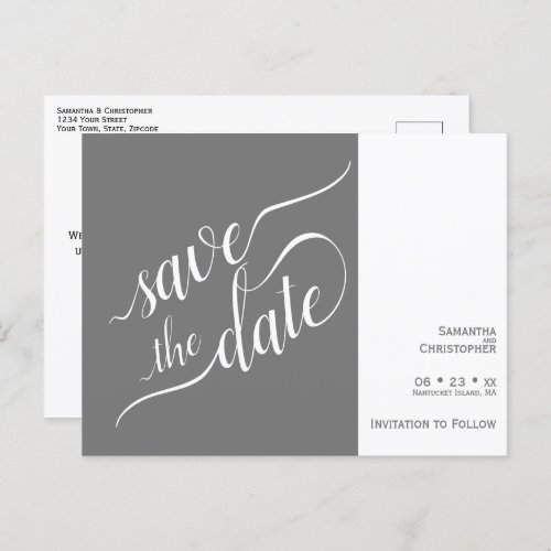 Elegant Calligraphy Gray Wedding Save the Date Announcement Postcard