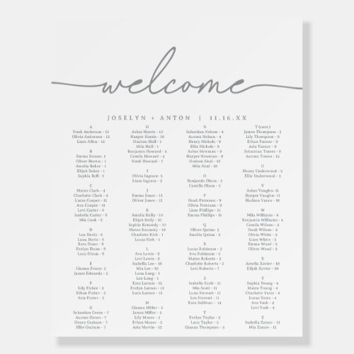 Elegant Calligraphy Gray Wedding Seating Chart Foam Board