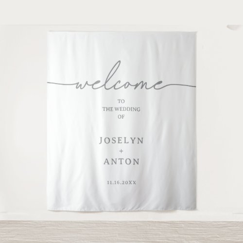 Elegant Calligraphy Gray Wedding Welcome Tapestry