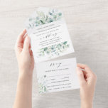 Elegant Calligraphy Green Foliage Wedding All In One Invitation<br><div class="desc">This all in one wedding invitation card features painted watercolor eucalyptus,  green leaves,  a wedding invite with an rsvp postcard for your guests to cut off and send back. For more advanced customization of this design,  please click the "customize further" link. Matching items are also available.</div>