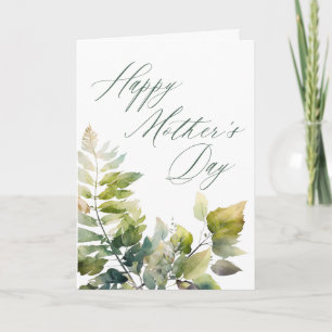 Elegant Calligraphy Green Leaves Mother's Day Card