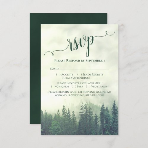 Elegant Calligraphy Green Mountain Pines Wedding RSVP Card