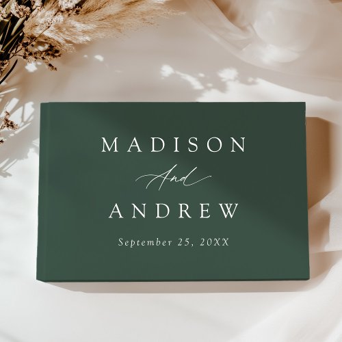 Elegant Calligraphy Green Photo Wedding Guest Book