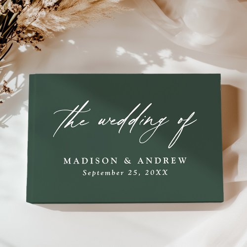 Elegant Calligraphy Green Photo Wedding Guest Book