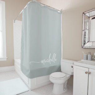 Elegant Calligraphy Green Script Monogram Shower Curtain