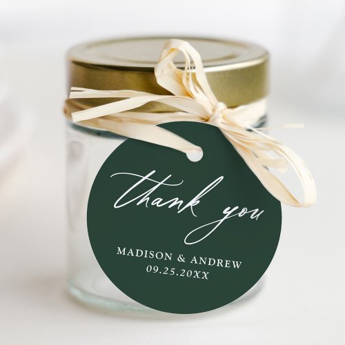 Elegant Calligraphy Green Wedding Thank You Favor Tags