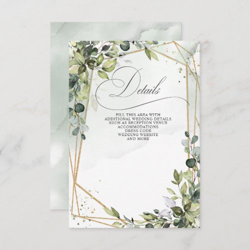 Elegant Calligraphy Greenery Eucalyptus Wedding Enclosure Card