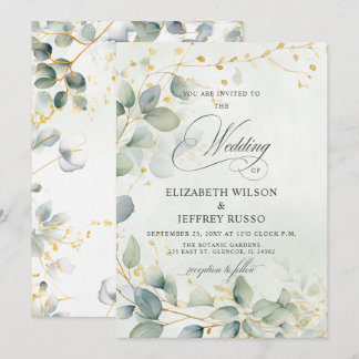 Elegant Calligraphy Greenery Eucalyptus Wedding Invitation