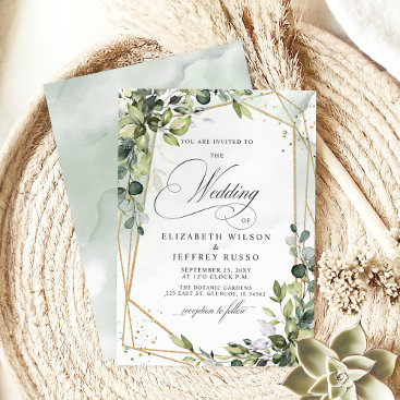 Elegant Calligraphy Greenery Eucalyptus Wedding Invitation