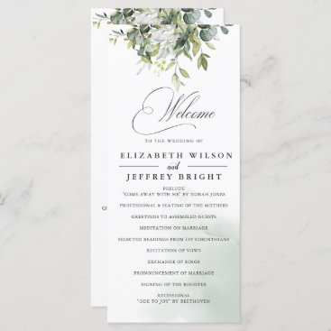 Elegant Calligraphy Greenery Eucalyptus Wedding Program