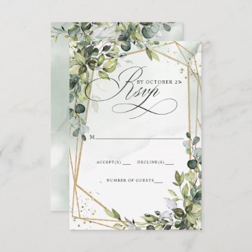Elegant Calligraphy Greenery Eucalyptus Wedding RSVP Card