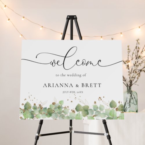 Elegant Calligraphy Greenery Wedding Welcome Sign