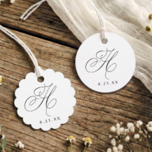 Elegant Calligraphy H Monogram Initial Wedding Favor Tags