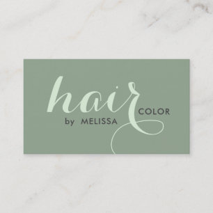Elegant Calligraphy Hair Color On Sage Green Business Card