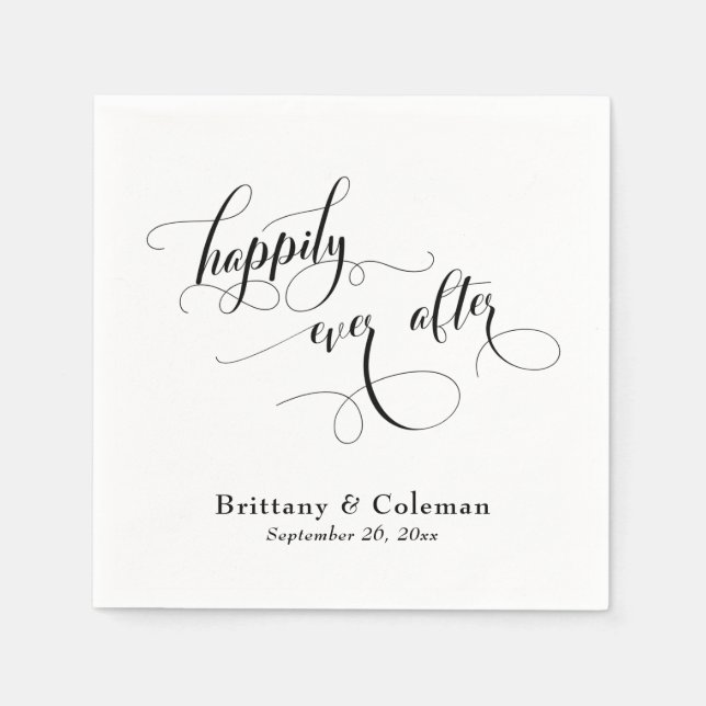 Elegant Calligraphy Happily Ever After Wedding Napkins (Front)