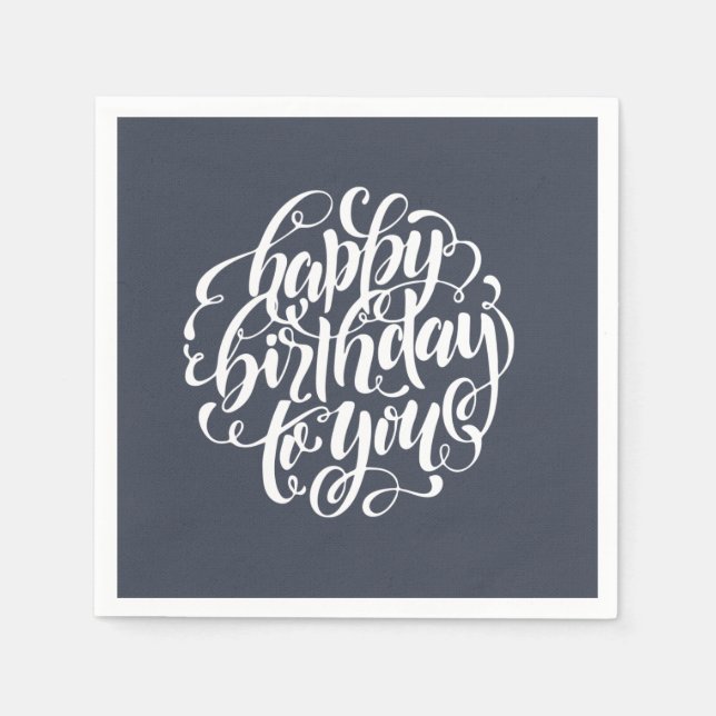 Elegant Calligraphy Happy Birthday Party Paper Napkins (Front)