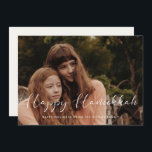 Elegant calligraphy Happy Hanukkah photo Holiday Card<br><div class="desc">Happy Hanukkah card! A modern typography for this winter Holiday photo cards collection. To customize with your favorite family picture. You can also easily change the color of the font or the background to your liking.</div>