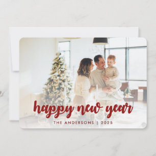 Elegant Calligraphy Happy New Year Family Photo Holiday Card