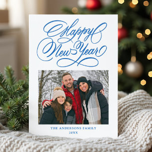 Elegant Calligraphy Happy New Year Letterpress Photo Cards