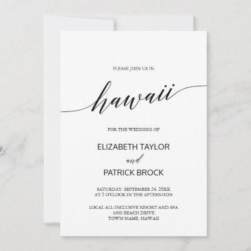 Elegant Calligraphy Hawaii Destination Wedding Invitation