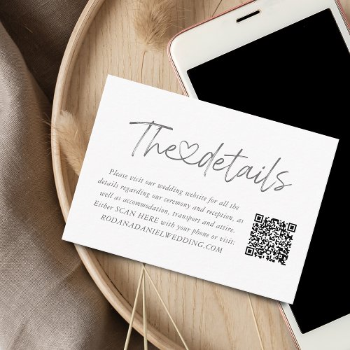 Elegant Calligraphy Heart Details QR Code Enclosure Card