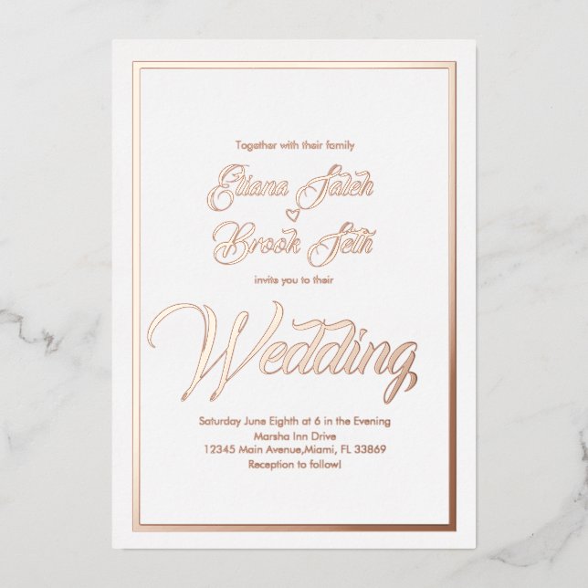 Elegant Calligraphy Heart Wedding Pressed   Foil   Foil Invitation (Front)