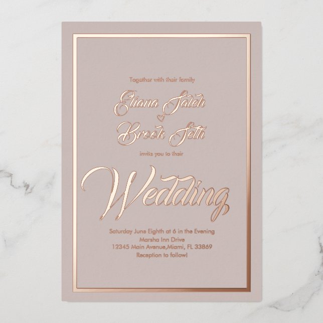 Elegant Calligraphy Heart Wedding Pressed   Foil  Foil Invitation (Front)