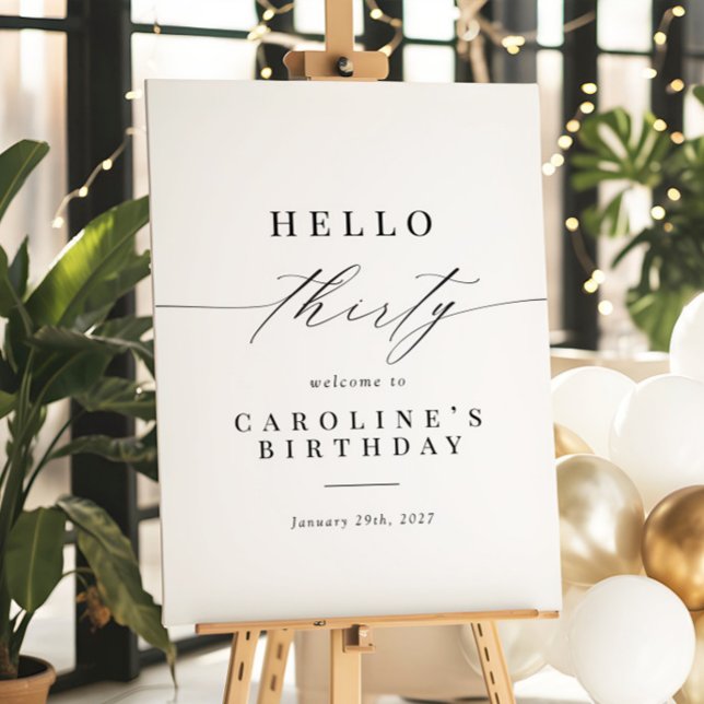 Elegant Calligraphy Hello 30 Birthday Welcome Sign (Creator Uploaded)