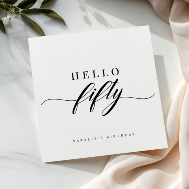 Elegant Calligraphy Hello 50 Birthday Personalized Napkins (Creator Uploaded)