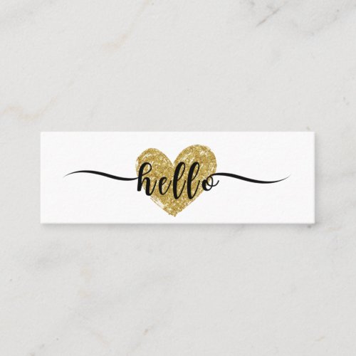 Elegant calligraphy Hello Heart Gold Glitter  Mini Business Card