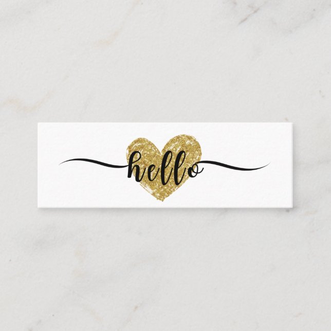 Elegant calligraphy Hello Heart Gold Glitter  Mini Business Card (Front)
