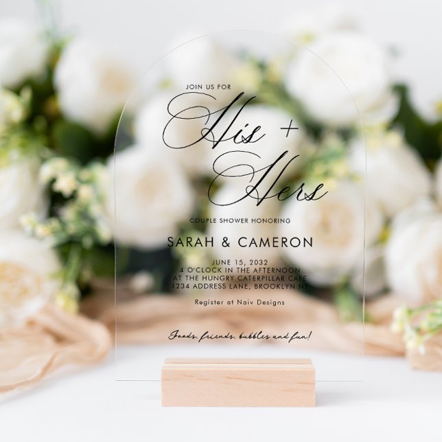 Elegant Calligraphy His Her Couple Shower Arch Acrylic Invitations (Creator Uploaded)