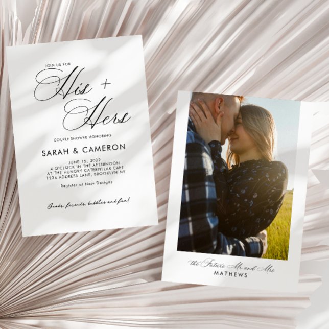 Elegant Calligraphy His Her Couple Shower Photo Invitation (Creator Uploaded)
