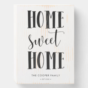 Elegant calligraphy home sweet home family name wooden box sign