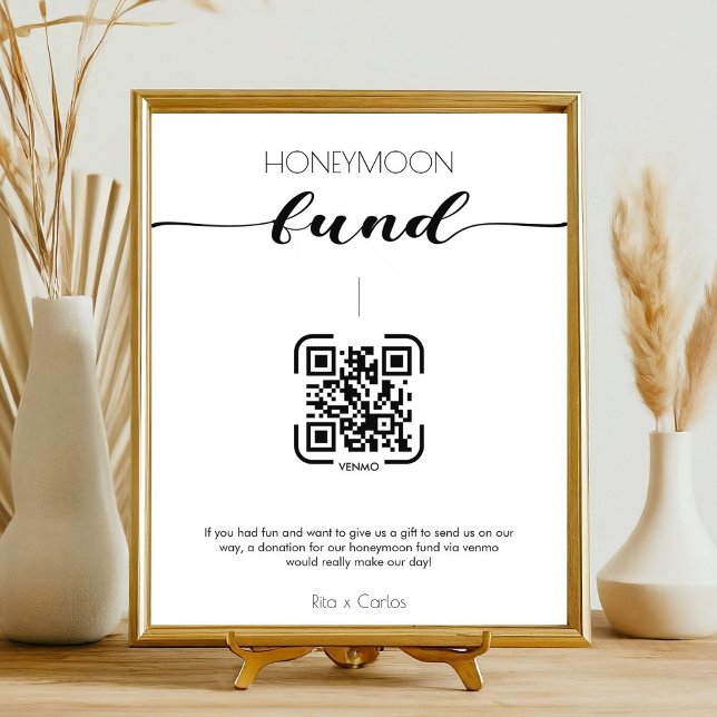 Elegant Calligraphy Honeymoon Fund QR Code Wedding Pedestal Sign (Creator Uploaded)
