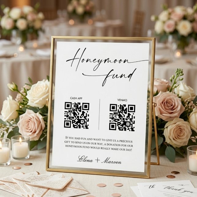 Elegant Calligraphy Honeymoon Fund QR Code Wedding Poster (Creator Uploaded)