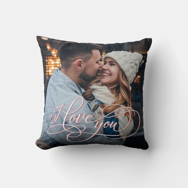 Elegant Calligraphy I Love You Throw Pillow (Front)