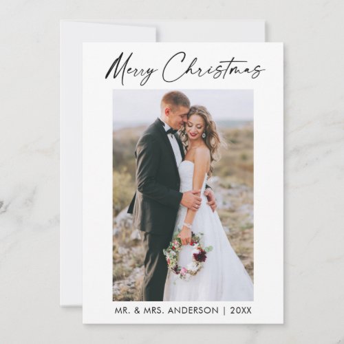 Elegant Calligraphy Ink Script Wedding Photo Holiday Card