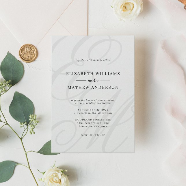 Elegant Calligraphy Ivory White Monogram Wedding Invitation (Creator Uploaded)