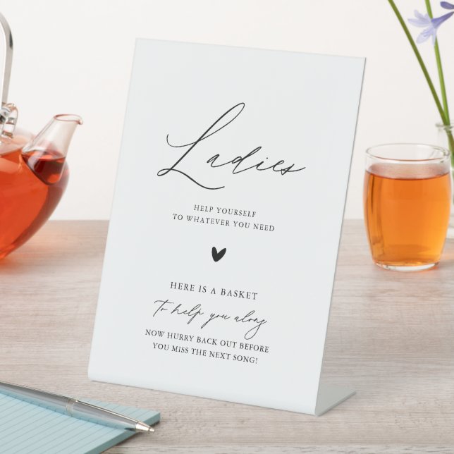 Elegant Calligraphy Ladies Wedding Bathroom Basket Pedestal Sign (In SItu)