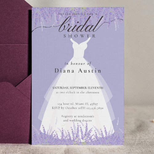 Elegant Calligraphy Lavender Lilac Bridal Shower Invitation