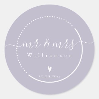 Elegant Calligraphy - Lavender Mr. & Mrs. Wedding Classic Round Sticker