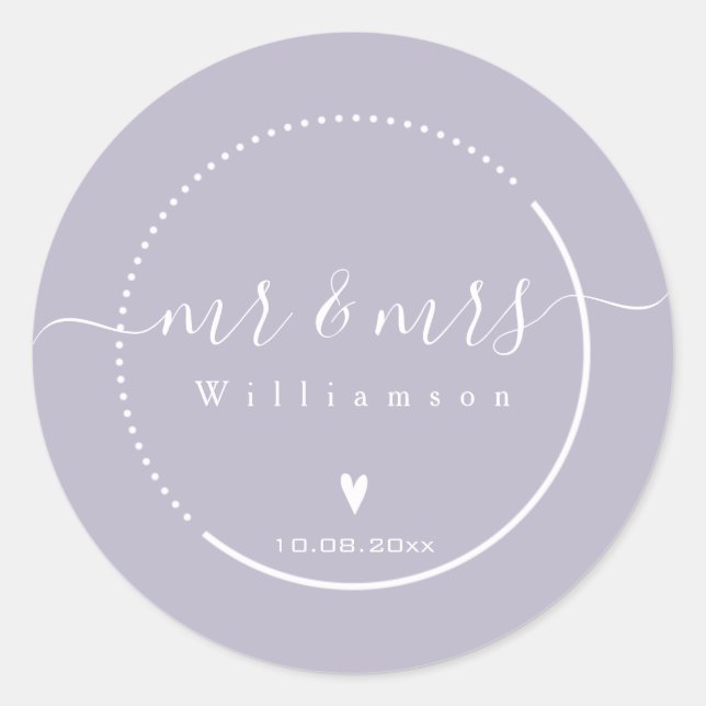 Elegant Calligraphy - Lavender Mr. & Mrs. Wedding Classic Round Sticker (Front)