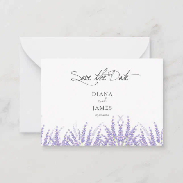 Elegant Calligraphy Lavender Save the date Note Card | Zazzle