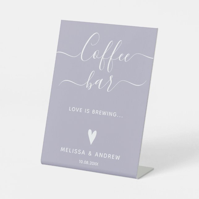 Elegant Calligraphy Lavender Wedding Coffee Bar Pedestal Sign (Front)
