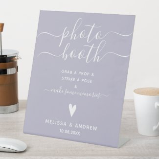 Elegant Calligraphy Lavender Wedding Photobooth Pedestal Sign