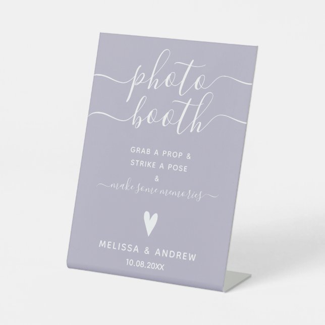 Elegant Calligraphy Lavender Wedding Photobooth Pedestal Sign (Front)