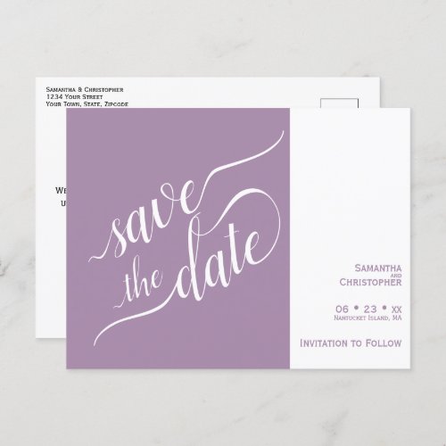 Elegant Calligraphy Lavender Wedding Save the Date Announcement Postcard