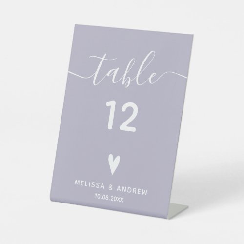Elegant Calligraphy Lavender Wedding Table Number Pedestal Sign
